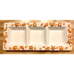 Seaside by Ambiance Collections Seashell Sectioned Platter 7" x 17" Coastal